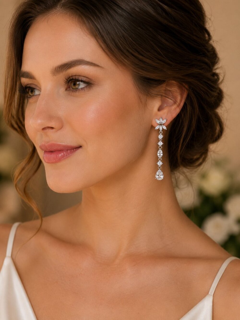 Sterling Silver 925 Italy CZ Drop Dangle Earrings Marquise Pear Bridal